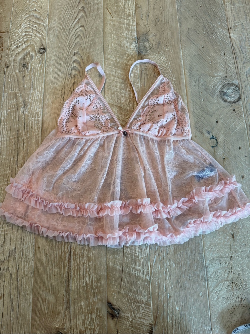 Rachel Roy Sheer Pink Lace Babydoll Chemise - Women's Intimates L